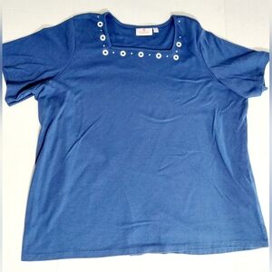 Blue Quaker Factory women's Top with white Eyelets 2X